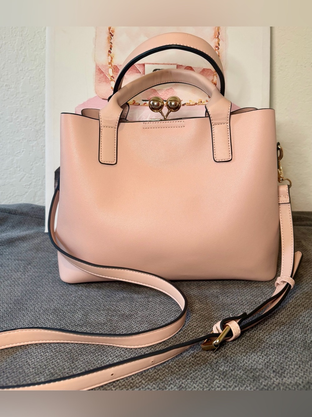 Dune London “Damie” Blush pink top handle kisslock satchel with crossbody strap - Picture 4 of 10